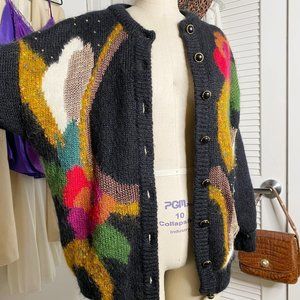 Vintage Multi-Color Black Knit Cardigan